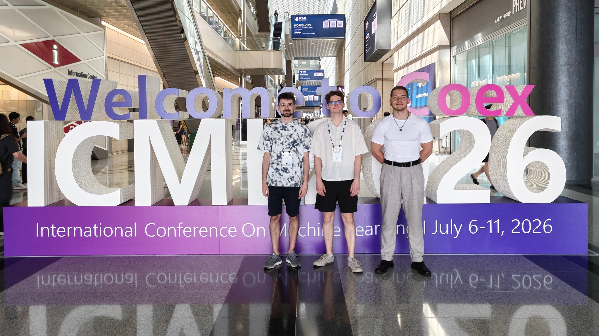 CCAI researchers at the ICML 2026 lettering in the COEX centre, Seoul